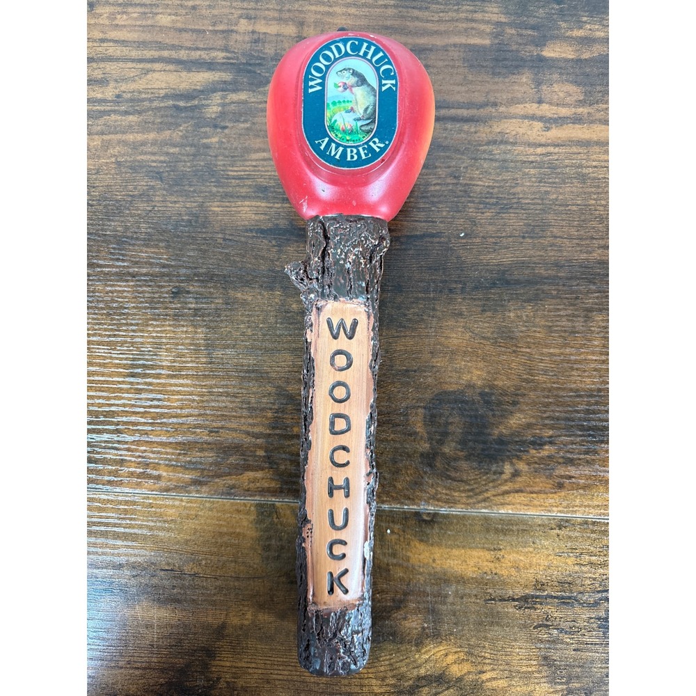 Woodchuck Amber Hard Cider Tap Handle Rustic Log Branch Red Apple Logo 12.5 Inch